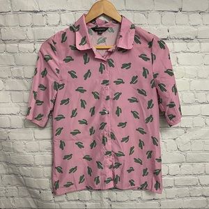 Pink cactus silky button down shirt